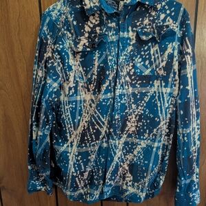 Blue Bleached Plaid Button-Down Shirt - Unknown Brand